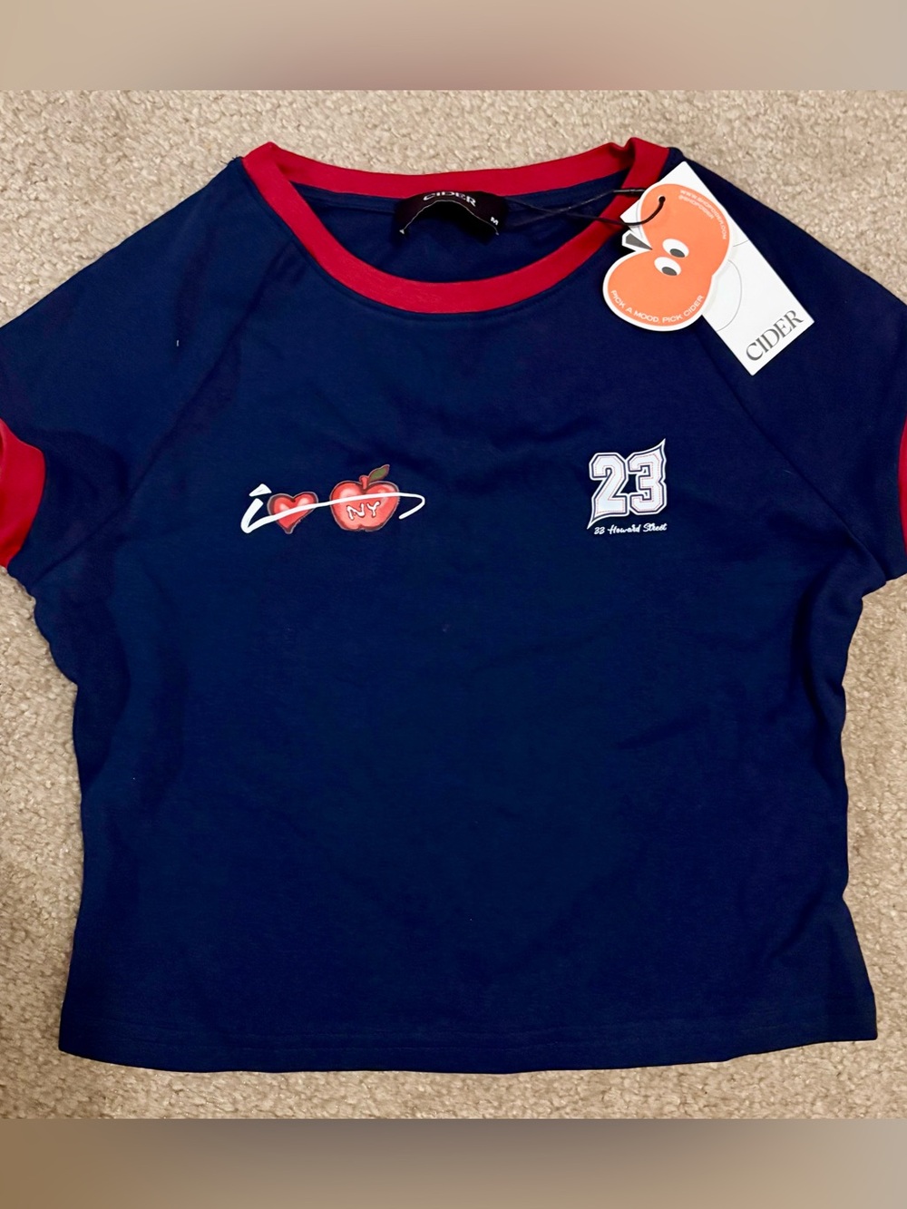 Cider New York Graphic Ringer T-Shirt Navy Red Size M New With Tags